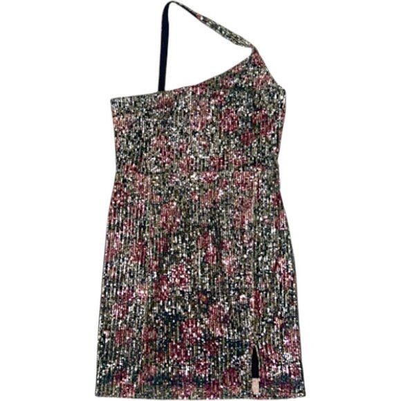 Saltwater Luxe Sequin One Shoulder Floral Sparkle Mini Dress Multicolor NYE S - Picture 5 of 13